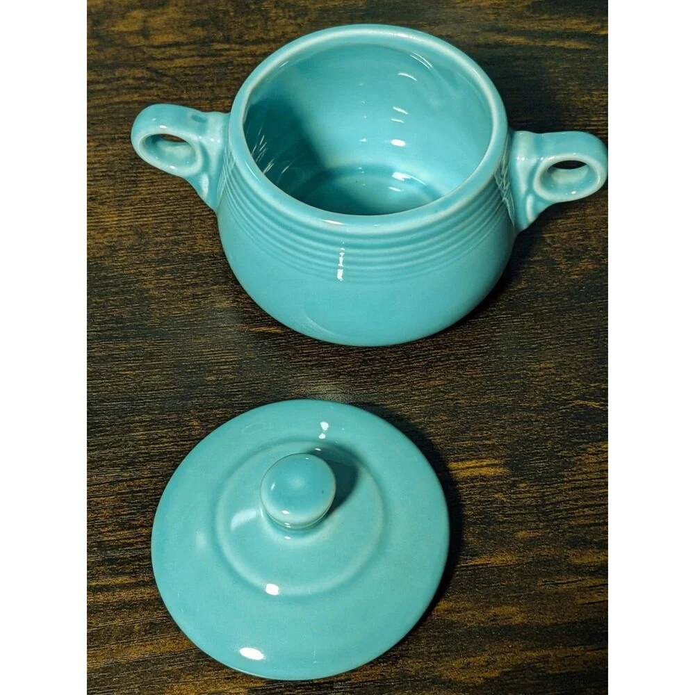 Vtg My First Fiesta Tea Set Teal Creamer Sugar Lid Fiestaware HLC Homer Laughlin